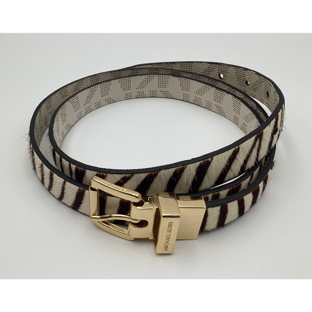 Michael Kors Zebra Print Calf Hair Belt with Gold Buckle size 36